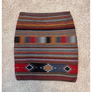 Peruvian Connection Pima Cotton Tube Aztec Boho Western Print Mini Skirt Size S